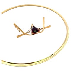 14K Yellow Gold Collar Necklace with 0.5ct Round G VS Diamonds and 7ct Ruby