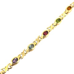 14k Yellow Gold Colored Stone "X" Bracelet