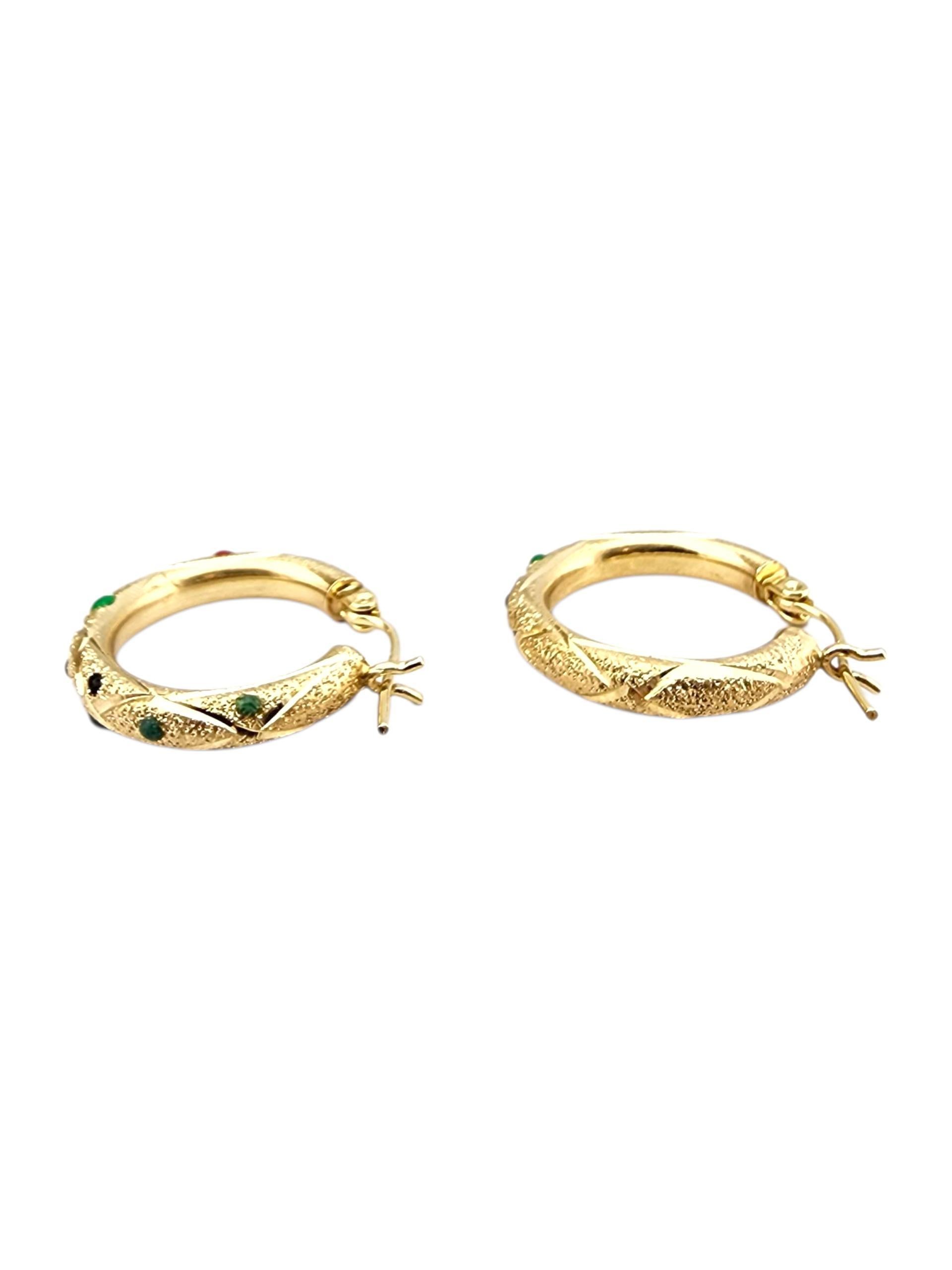 14K Gelbgold Farbige Steine Creolen #22723 Damen im Angebot