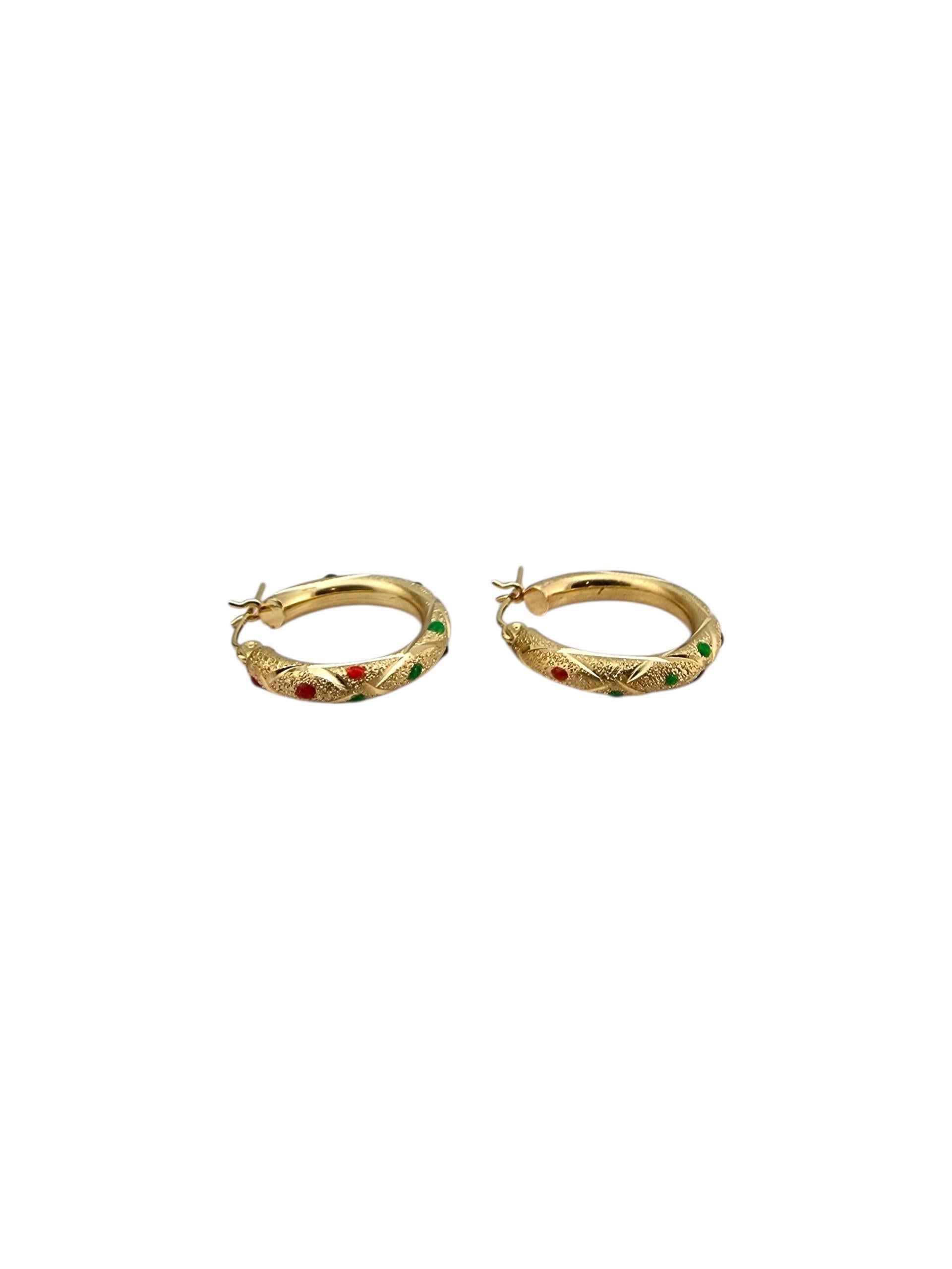 14K Gelbgold Farbige Steine Creolen #22723 im Angebot 2