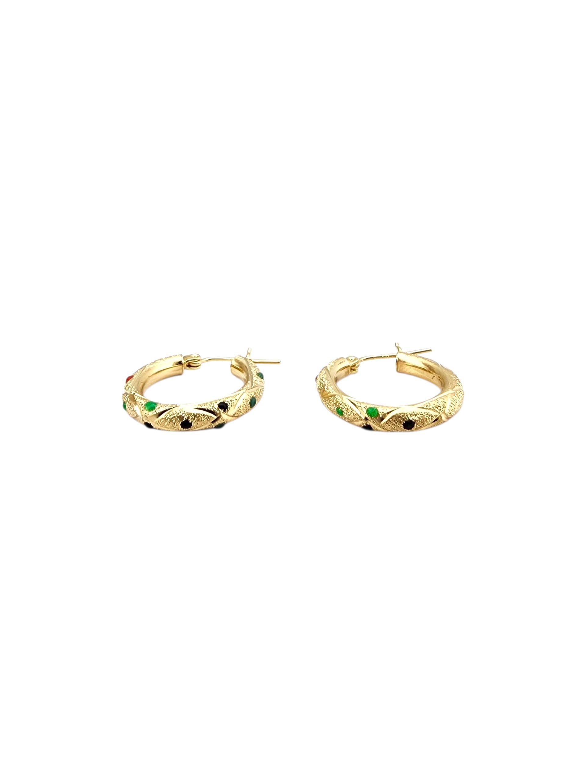 14K Gelbgold Farbige Steine Creolen #22723 im Angebot