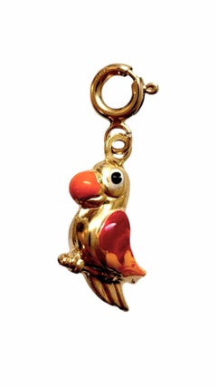Charm pappagallo colorato in oro giallo 14K #21066