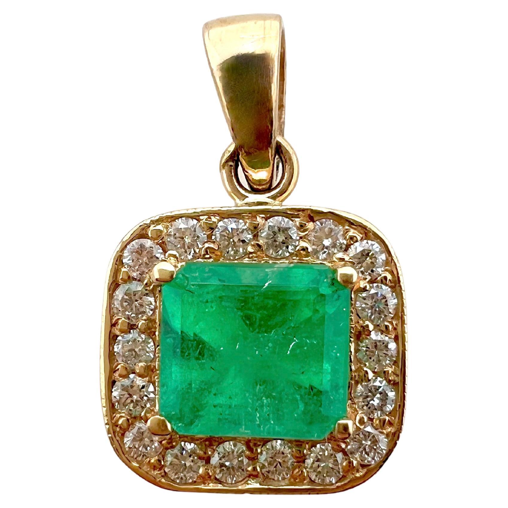 14k Yellow Gold Columbian Emerald Pendant with Diamonds