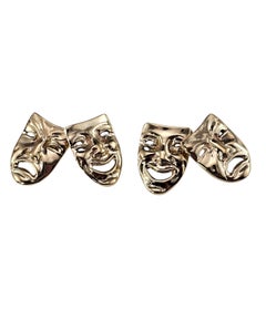 14K Yellow Gold Comedy and Tragedy Theater Mask Cufflinks #24445