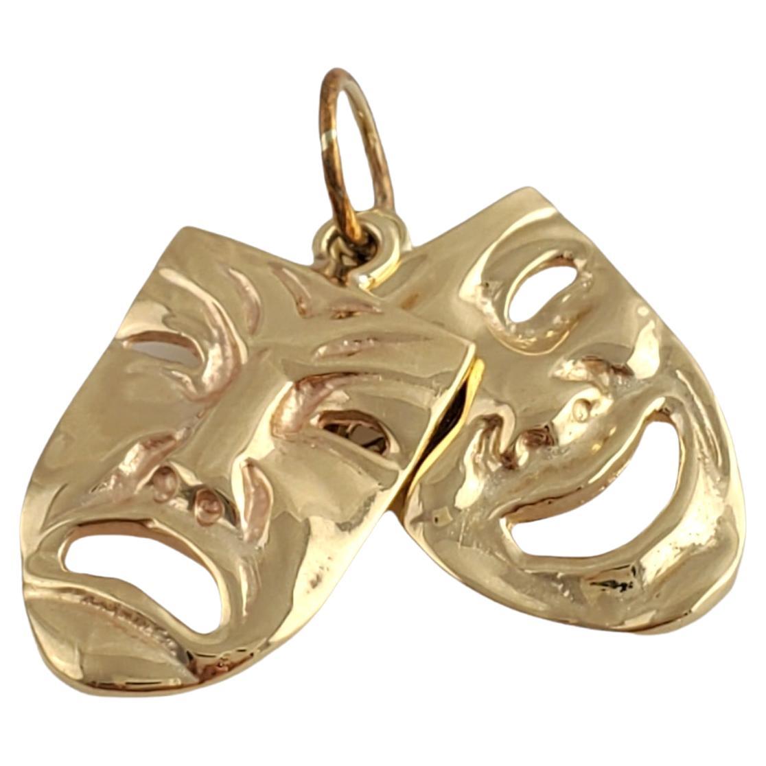 14K Yellow Gold Comedy & Tragedy Mask Charm For Sale