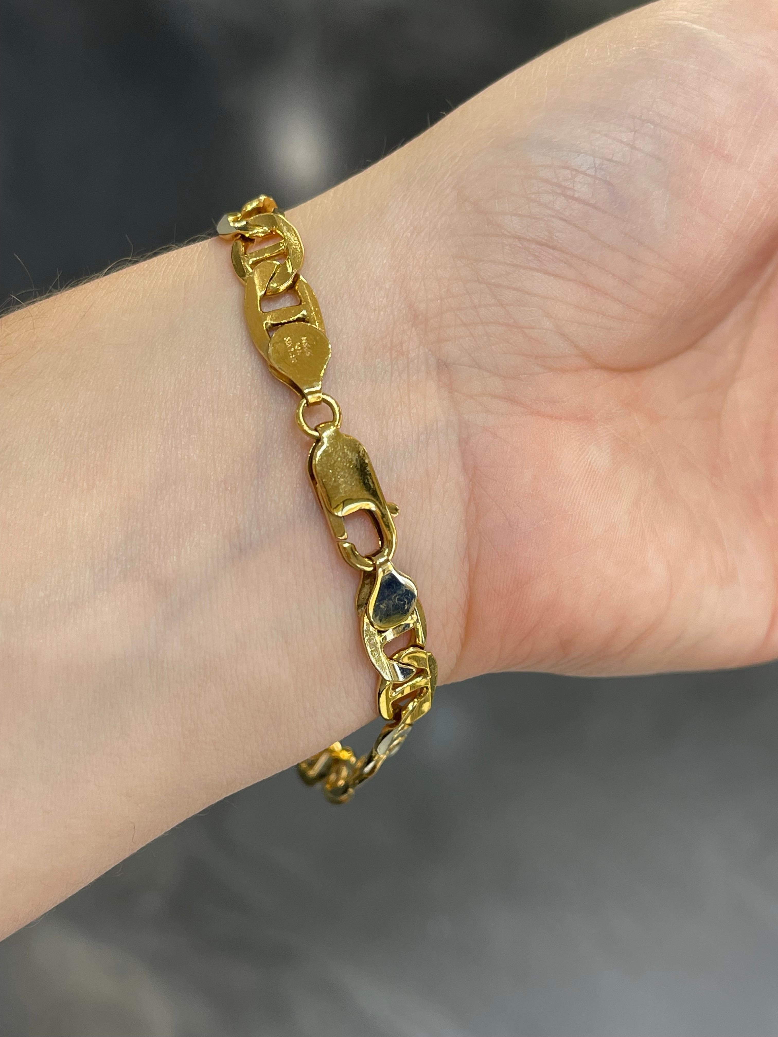 Bracelet d'ancre concave pour hommes en or jaune 14 carats en vente 2