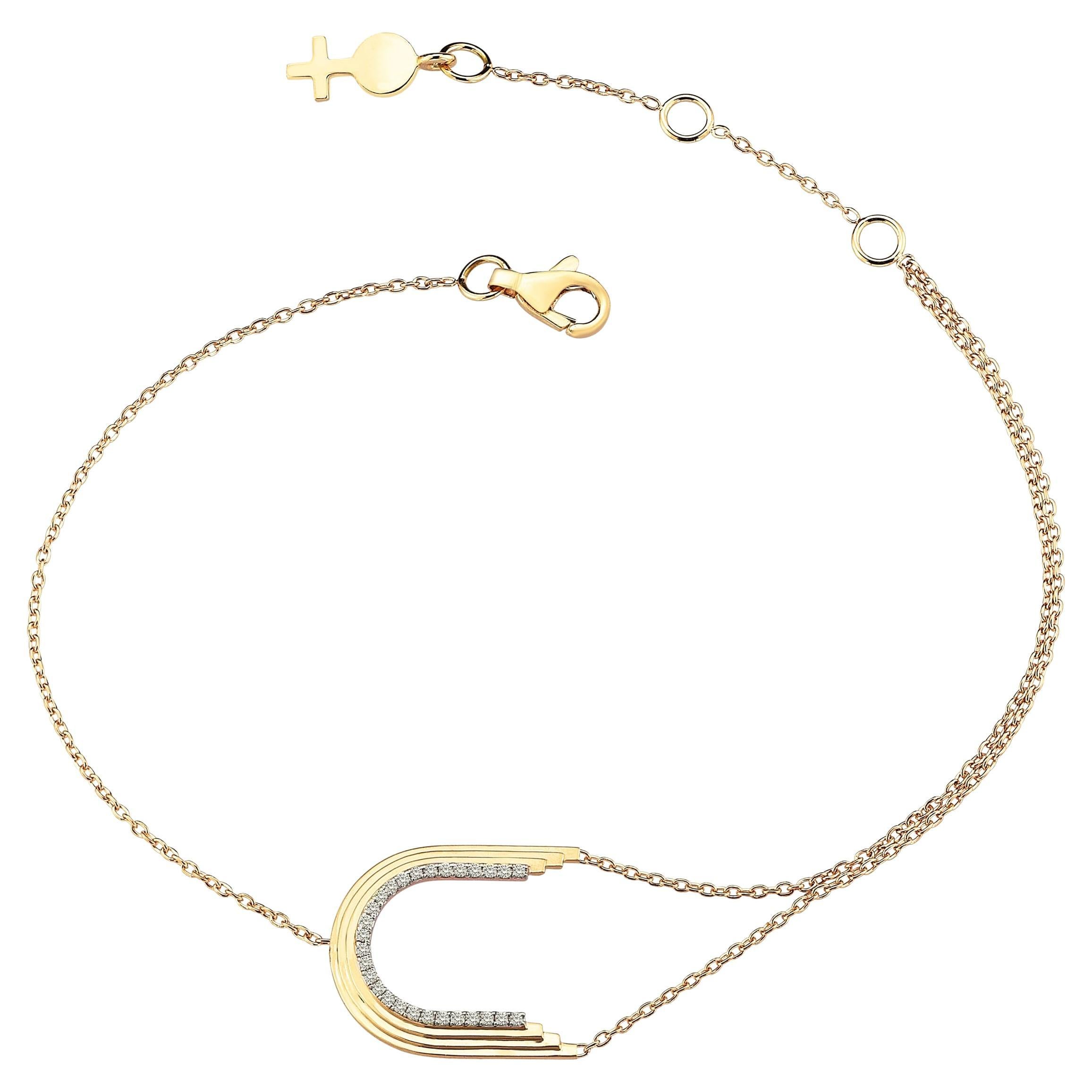 Bracelet en or jaune 14 carats en forme d'arc concave avec diamants