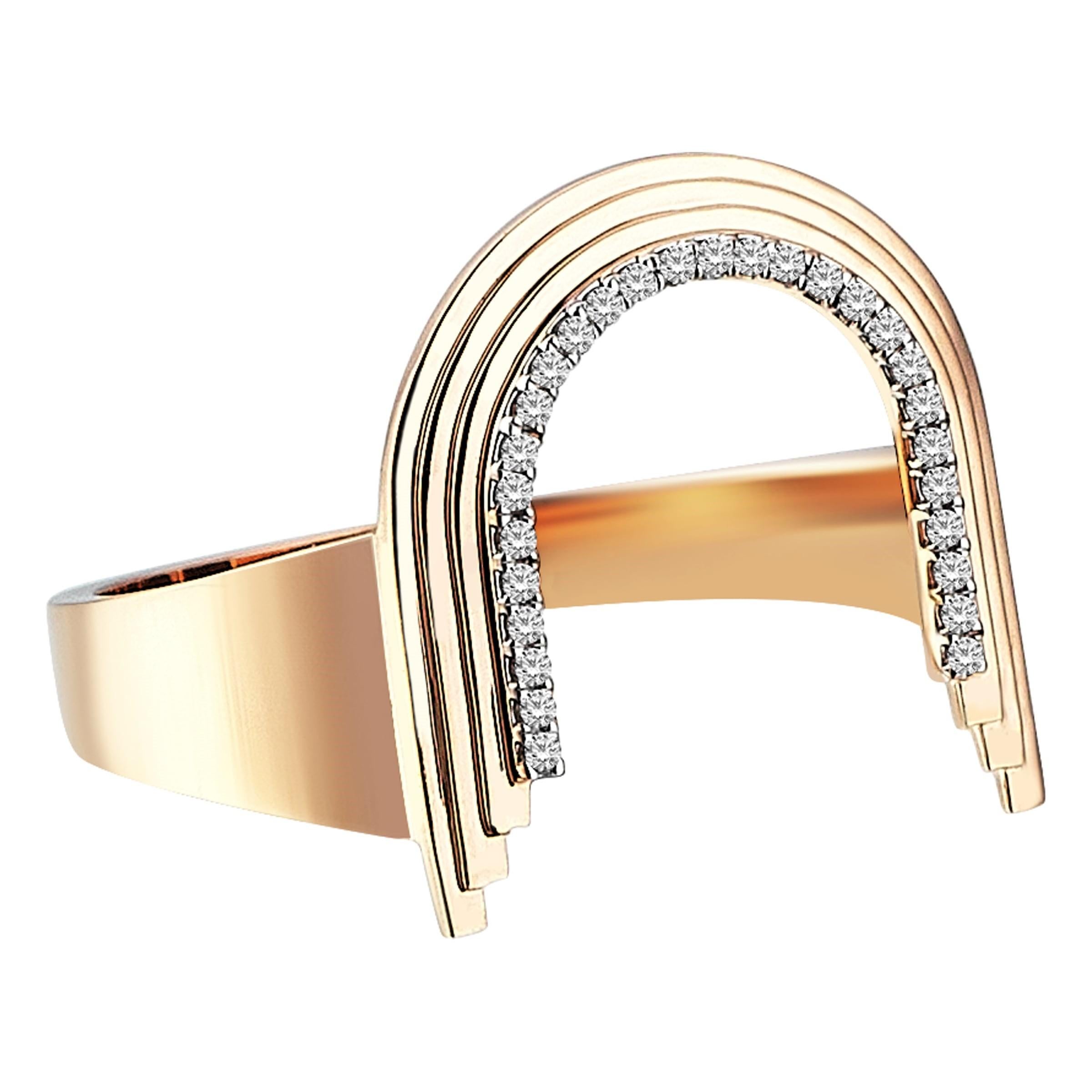 For Sale:  14K Yellow Gold Concave Arch Ring with Diamonds 2