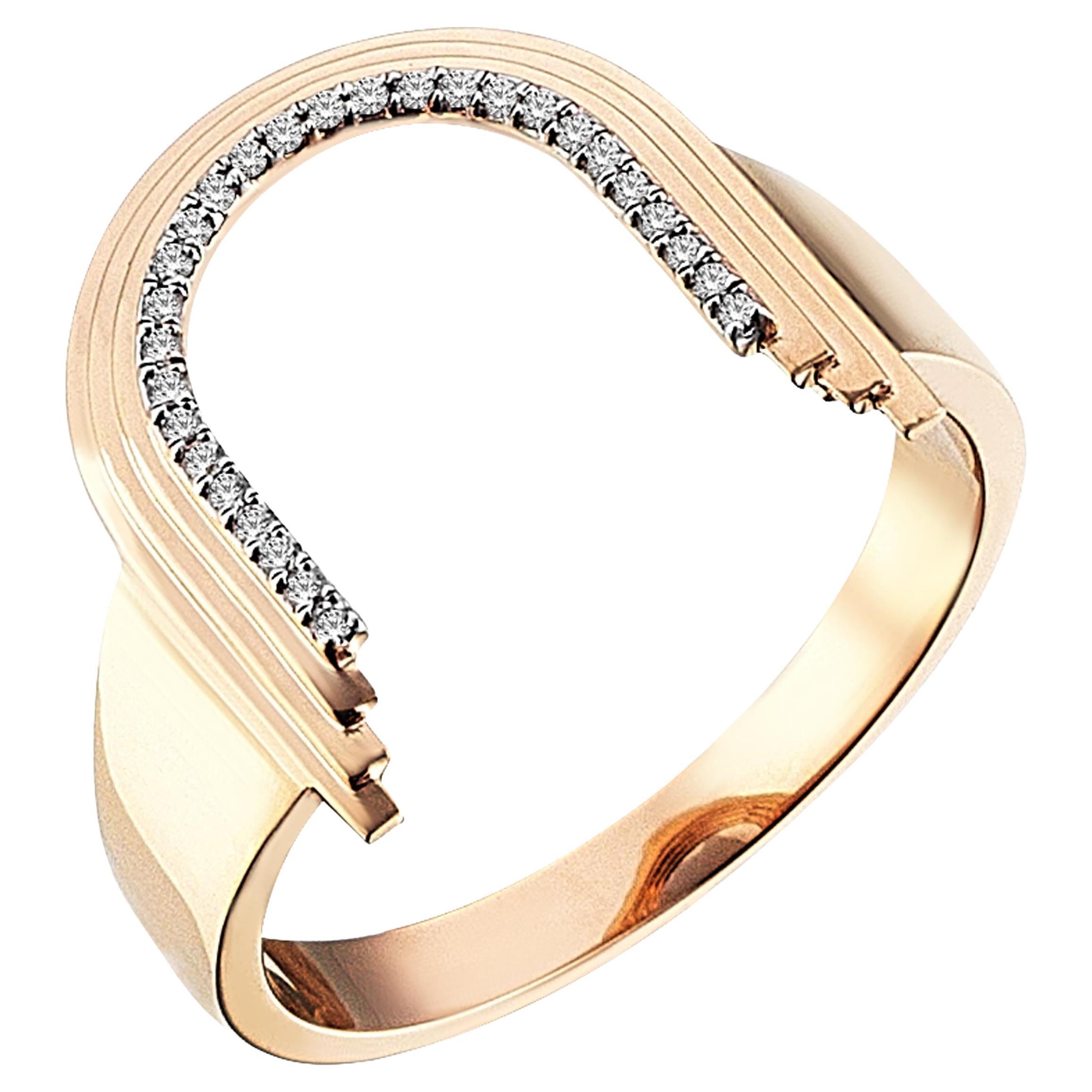 En vente :  Bague en or jaune 14 carats en forme d'arc concave avec diamants