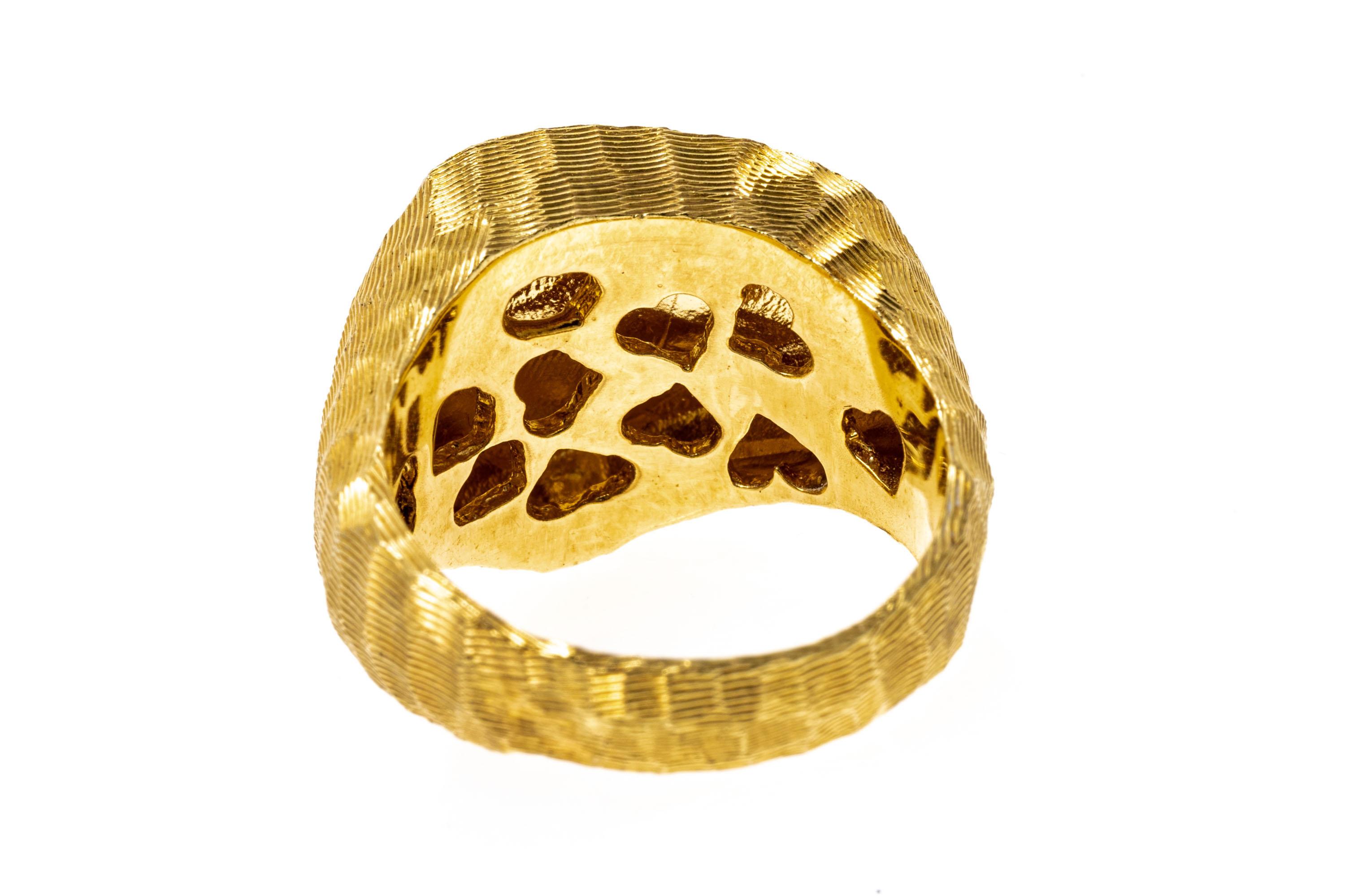 Modern 14k Yellow Gold Concave Free Form Grooved Hammered Ring For Sale