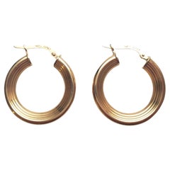 14K Yellow Gold Concave Ribbed Hoop Earrings #17628