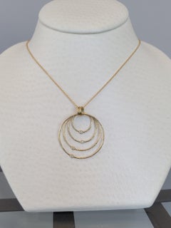 14K Yellow Gold Concentric Circle Pendant Necklace With Diamonds