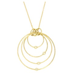 14K Yellow Gold Concentric Circle Pendant Necklace With Diamonds