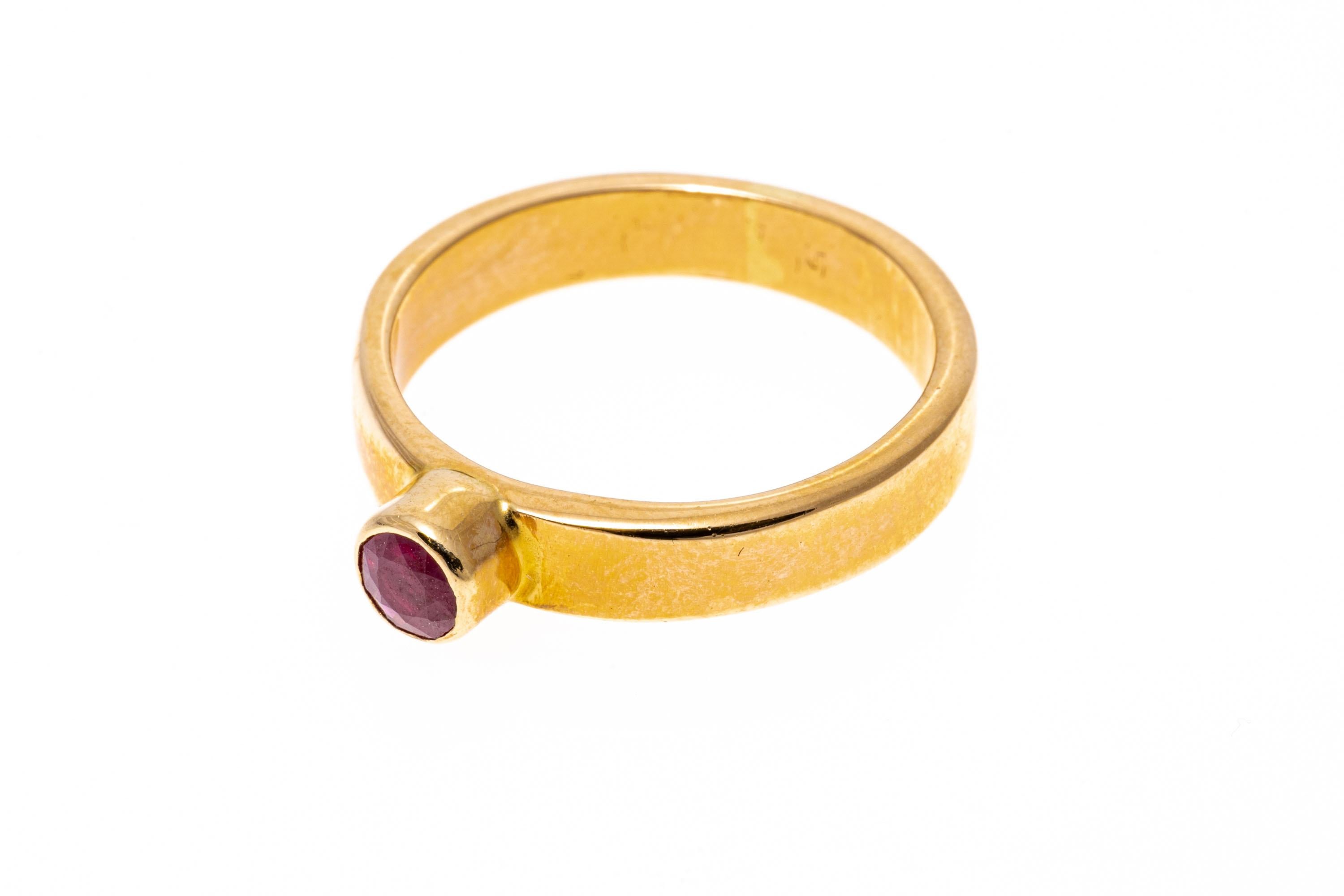 Women's 14k Yellow Gold Contemporary Bezel Set Ruby Solitaire Band Ring For Sale
