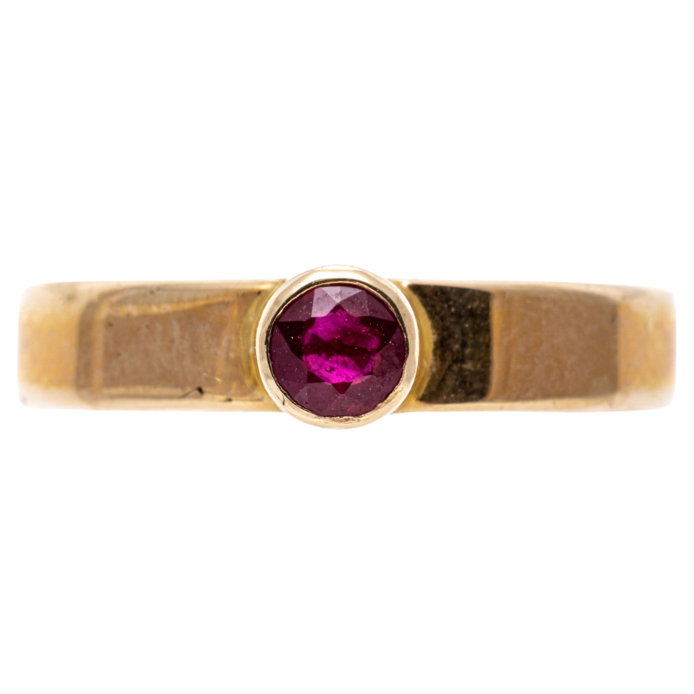 14k Yellow Gold Contemporary Bezel Set Ruby Solitaire Band Ring For Sale