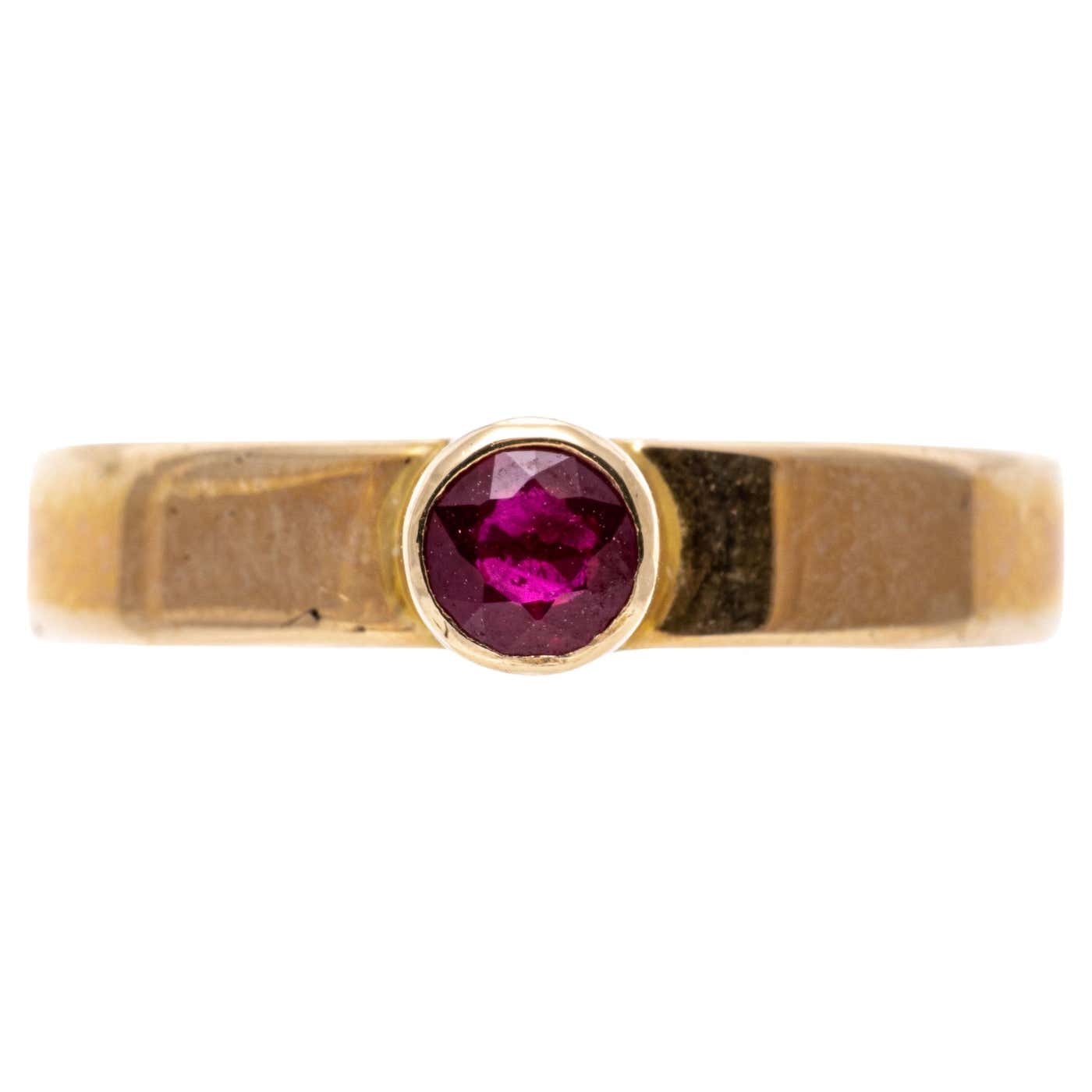 14k Yellow Gold Contemporary Bezel Set Ruby Solitaire Band Ring For ...