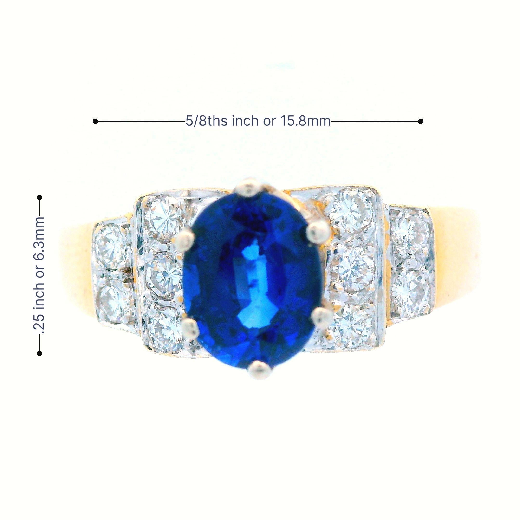 14K Yellow Gold Contemporary Blue Sapphire & Diamond Ring 5
