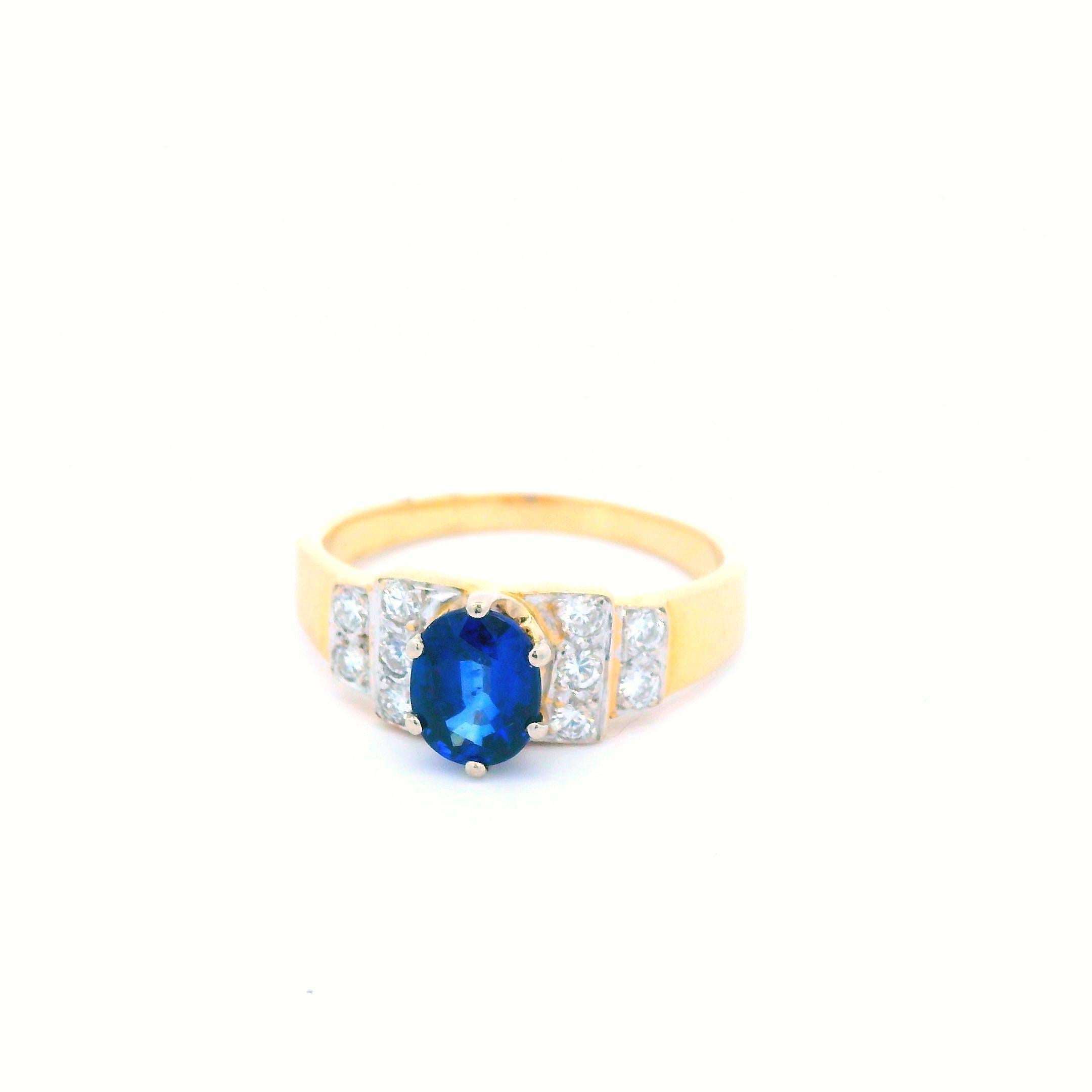 Women's 14K Yellow Gold Contemporary Blue Sapphire & Diamond Ring For Sale