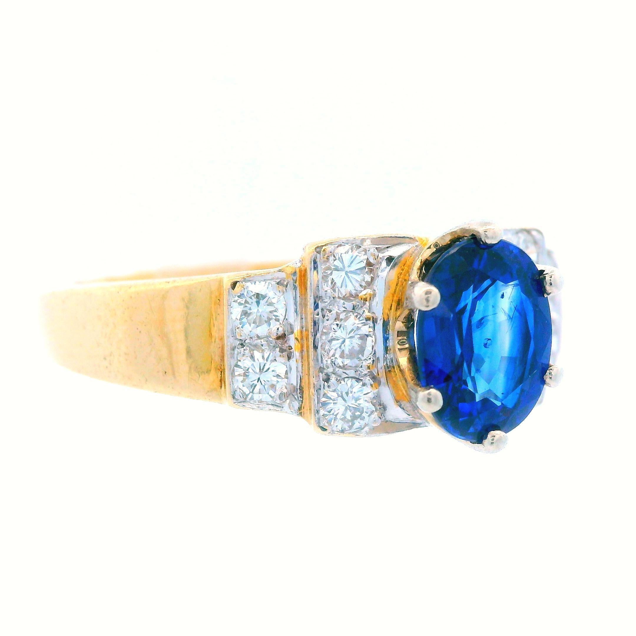 14K Yellow Gold Contemporary Blue Sapphire & Diamond Ring 1
