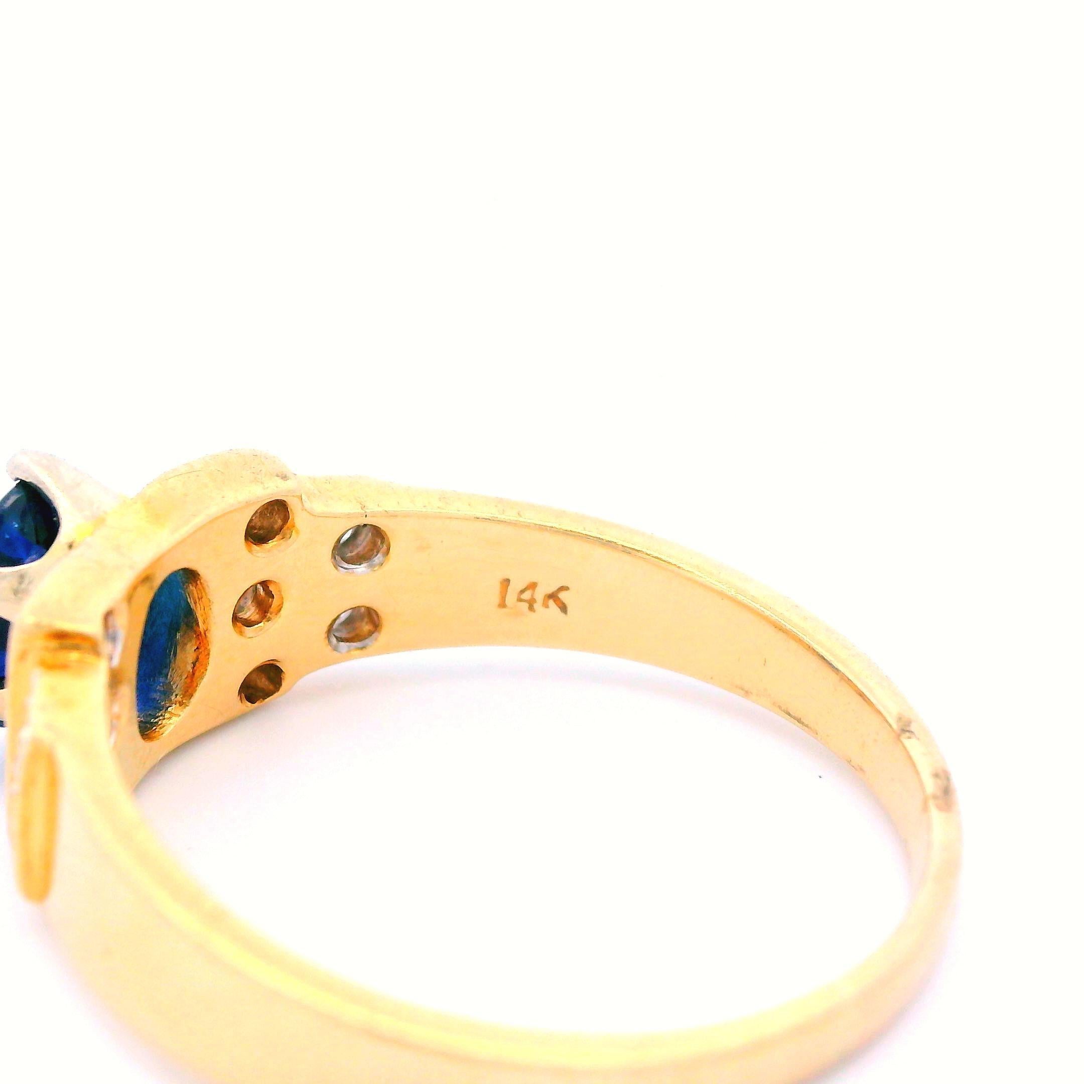 14K Yellow Gold Contemporary Blue Sapphire & Diamond Ring 4