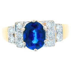 14K Yellow Gold Contemporary Blue Sapphire & Diamond Ring