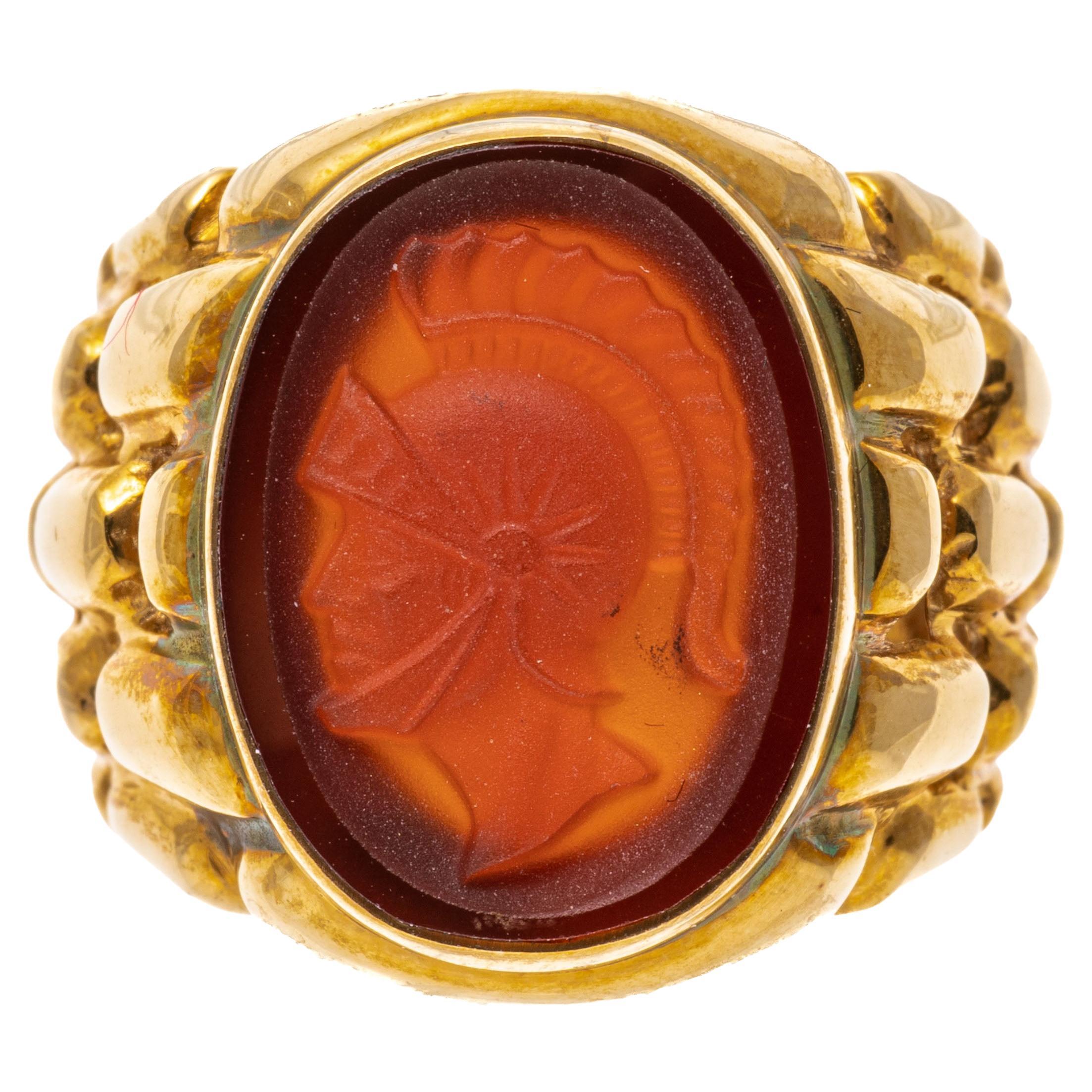 14k Yellow Gold Contemporary Carnelian Solider Cameo Signet Style Ring