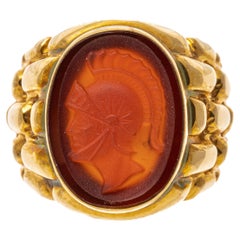 Vintage 14k Yellow Gold Contemporary Carnelian Solider Cameo Signet Style Ring