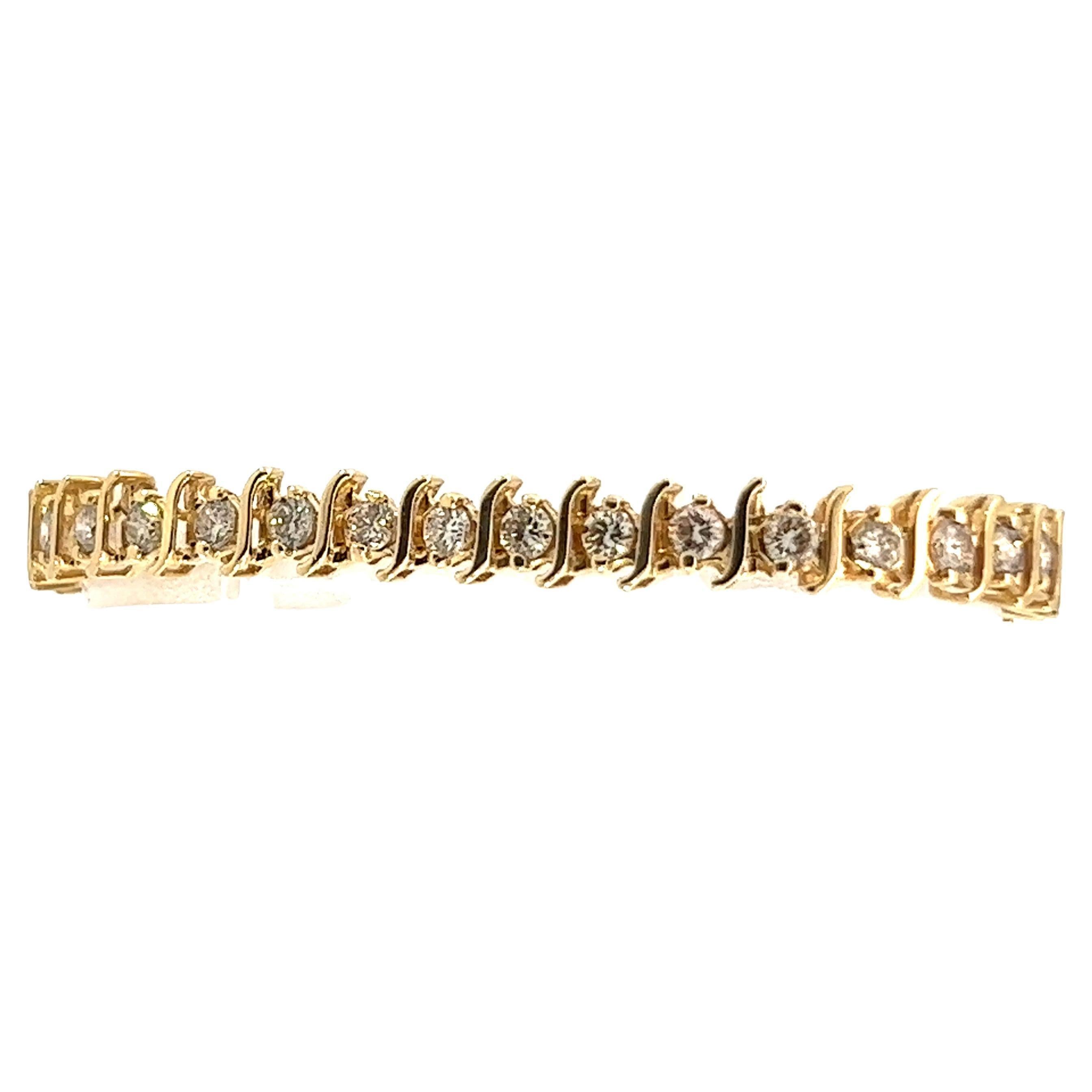 14k Yellow Gold Contemporary Diamond Bracelet  For Sale