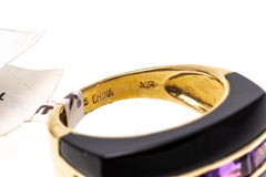 14k Yellow Gold Contemporary Horizontal Black Onyx and Amethyst Ring