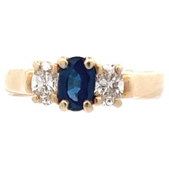 14k yellow Gold Contemporary Oval  Sapphire & Oval Diamond Ring 