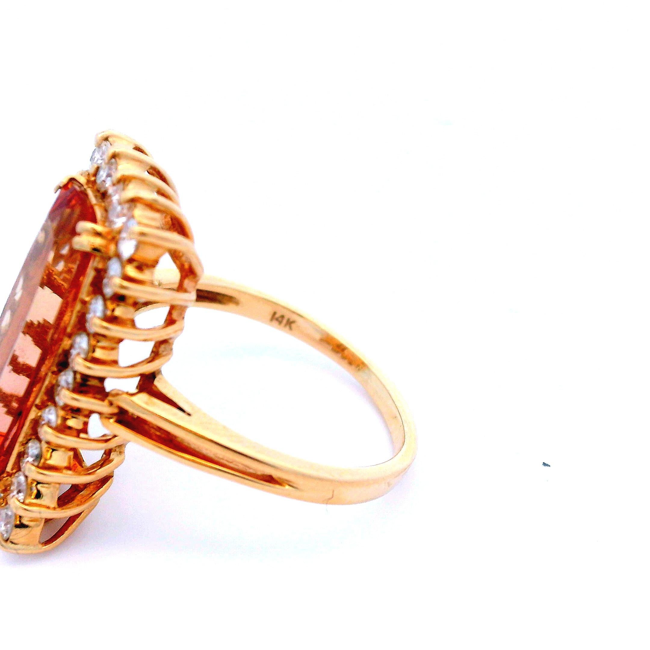 Women's or Men's 14K Yellow Gold Contemporary Topaz & Diamond Ring  For Sale