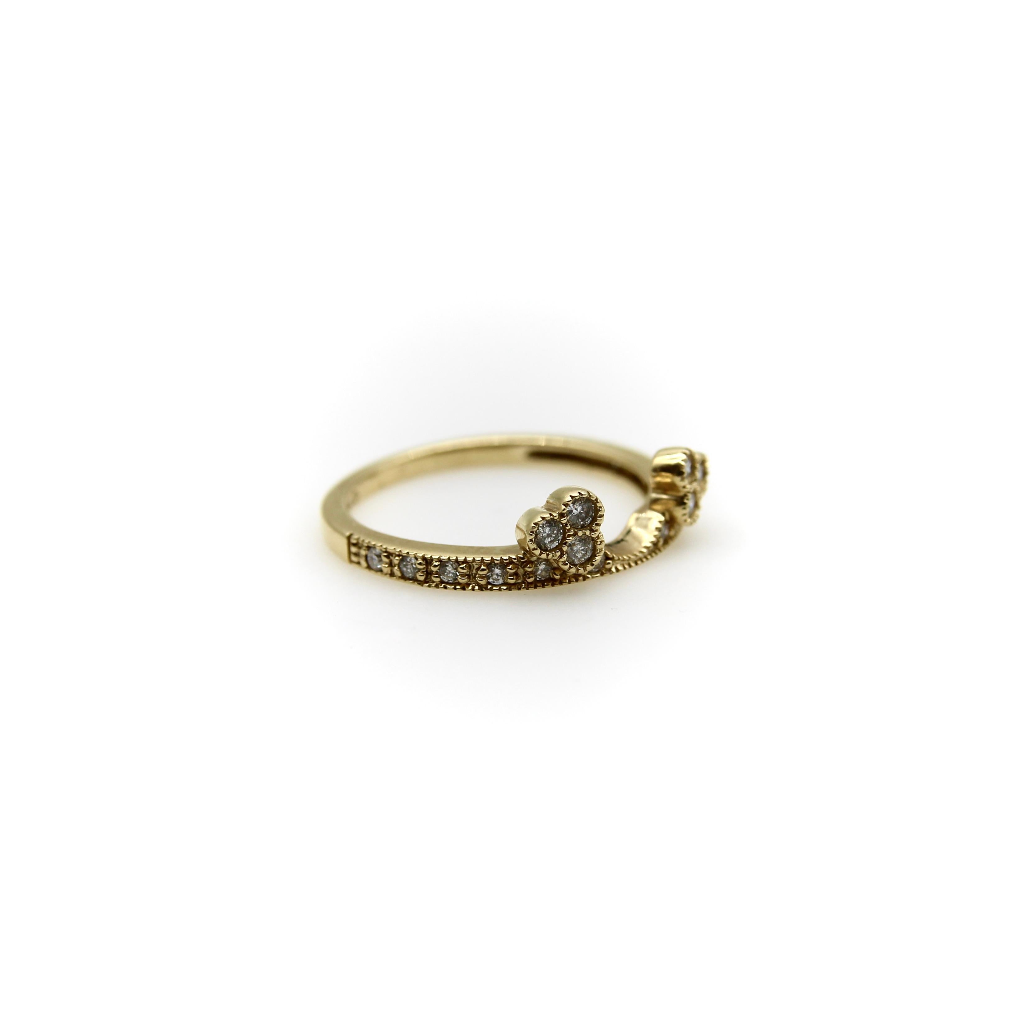 Contemporary 14K Yellow Gold Contoured Wedding Band With Diamonds  For Sale