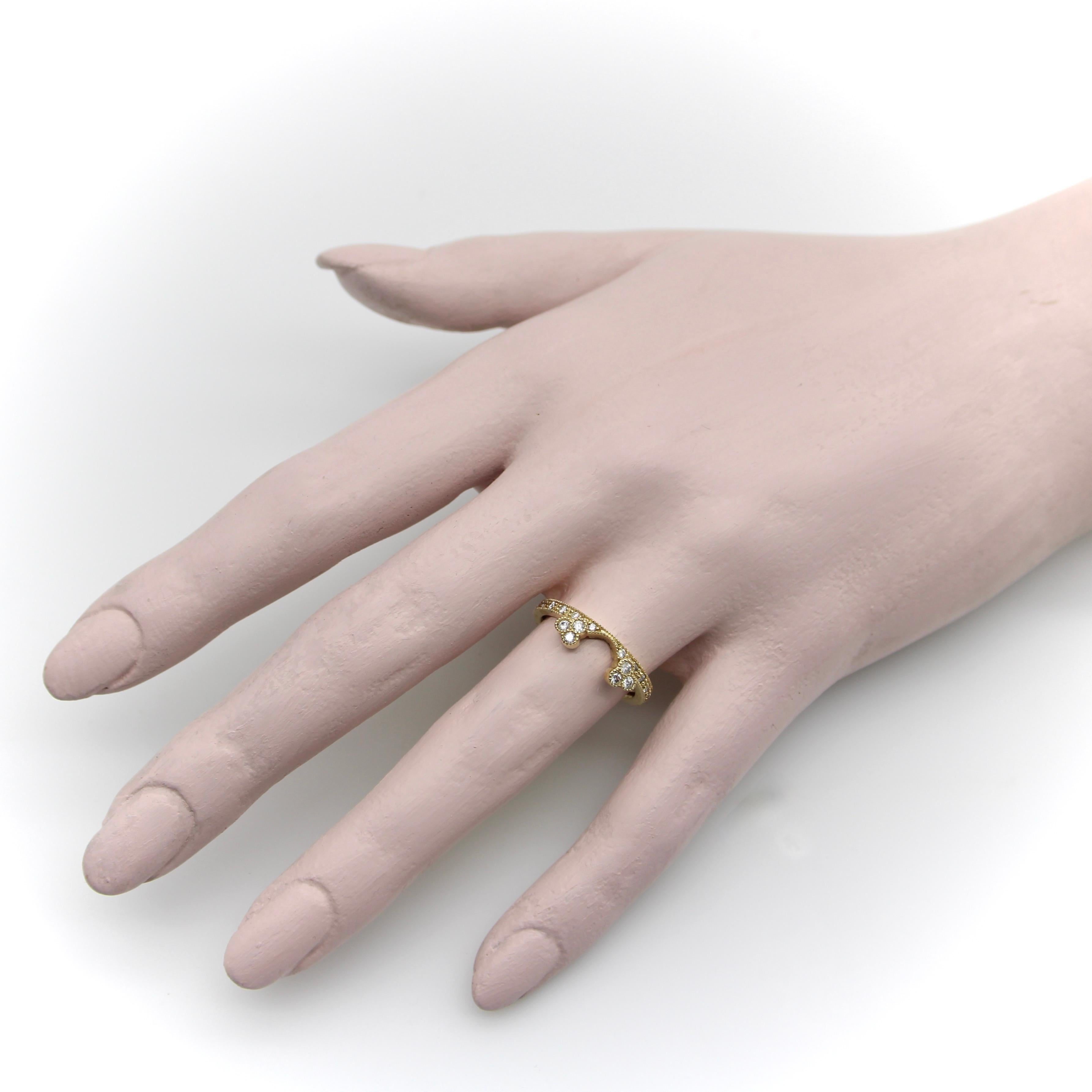 14K Yellow Gold Contoured Wedding Band With Diamonds  For Sale 1