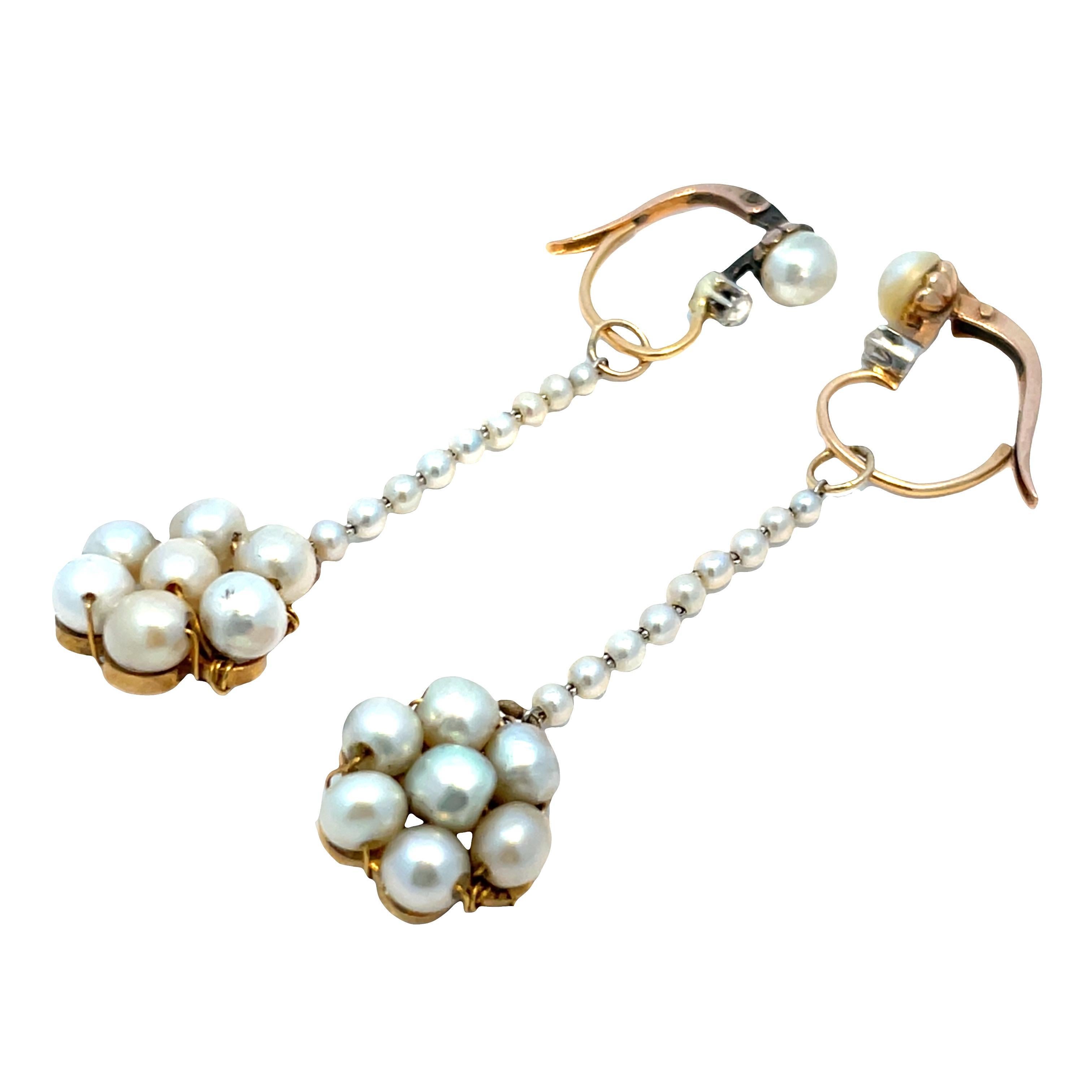 Taille mixte Boucles d'oreilles jour/nuit convertibles en or jaune 14k avec perles et diamants en vente