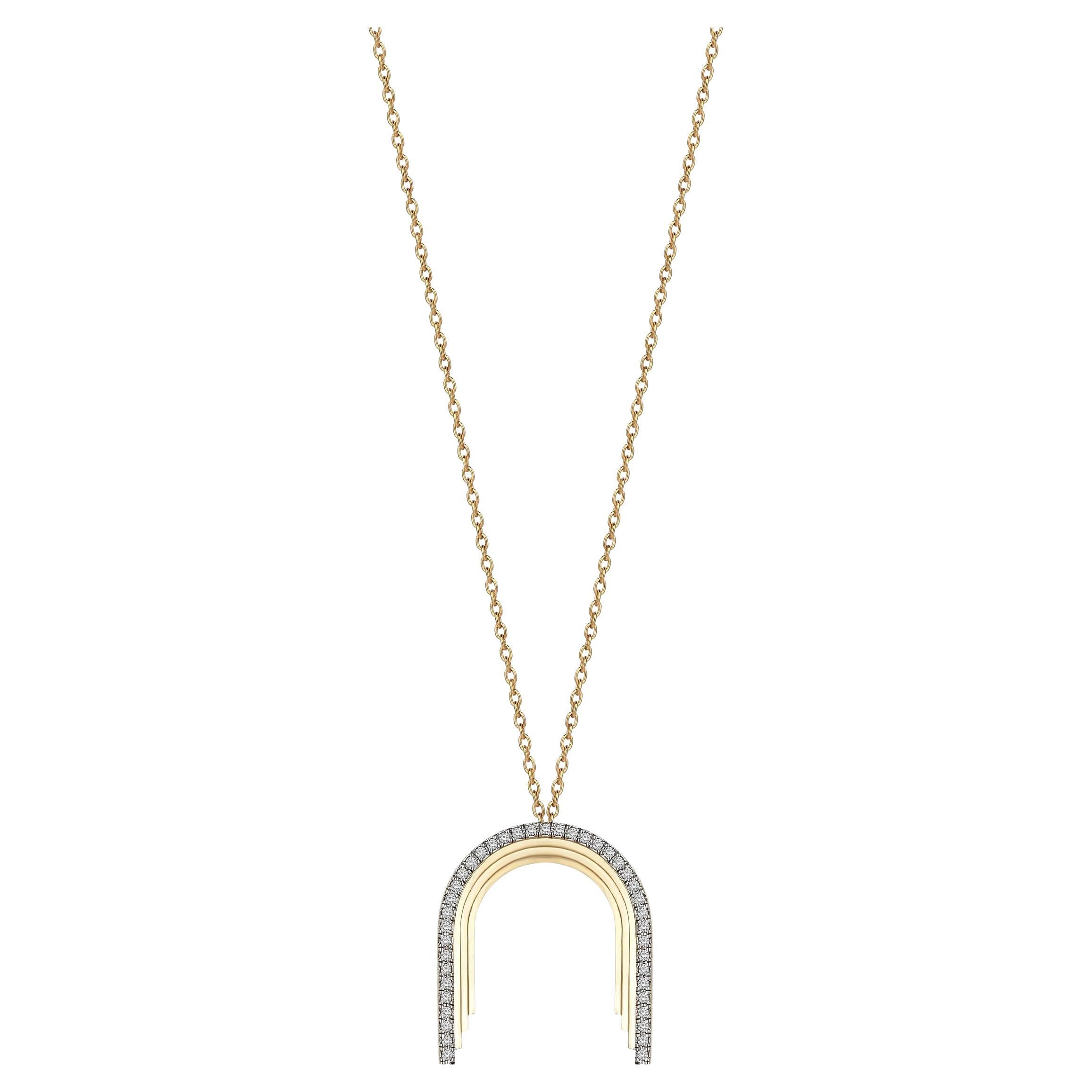 14K Yellow Gold Convex Arch Necklace with Diamonds For Sale