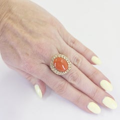 14K Yellow Gold Coral Cabochon Textured Fashion Ring
