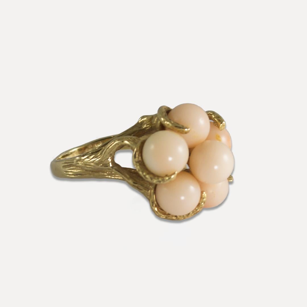 Uncut 14K Yellow Gold Coral Earrings & Ring Set For Sale