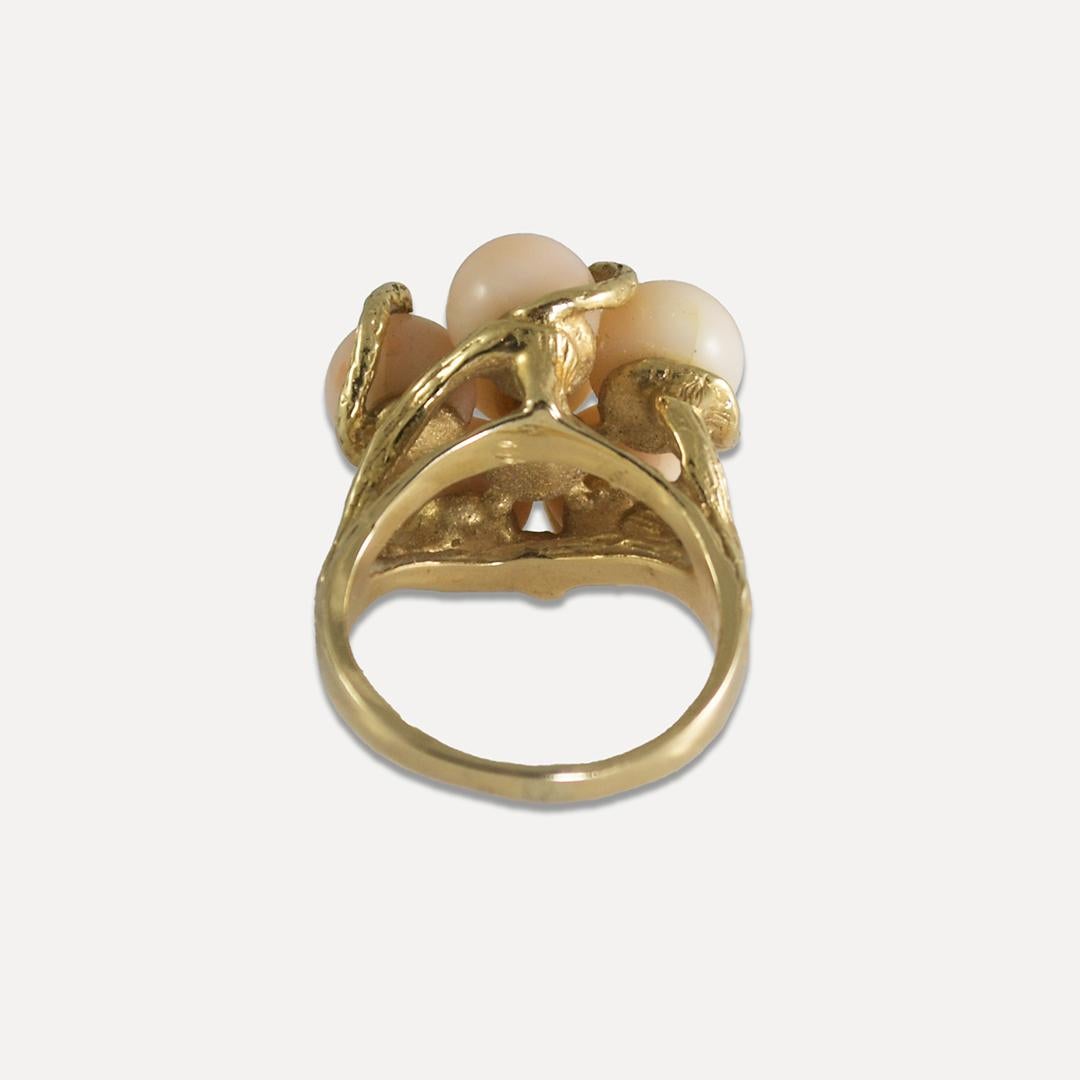 Women's or Men's 14K Yellow Gold Coral Earrings & Ring Set For Sale
