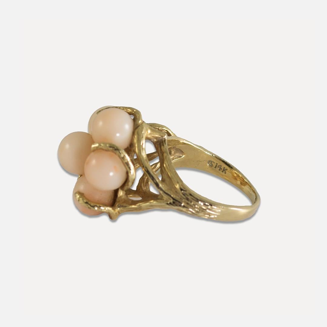 14K Yellow Gold Coral Earrings & Ring Set For Sale 1