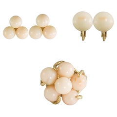 Set di orecchini e anelli di corallo in oro giallo 14K
