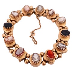 14k Yellow Gold Coral, Onyx, And Shell Slide Cameo Bracelet