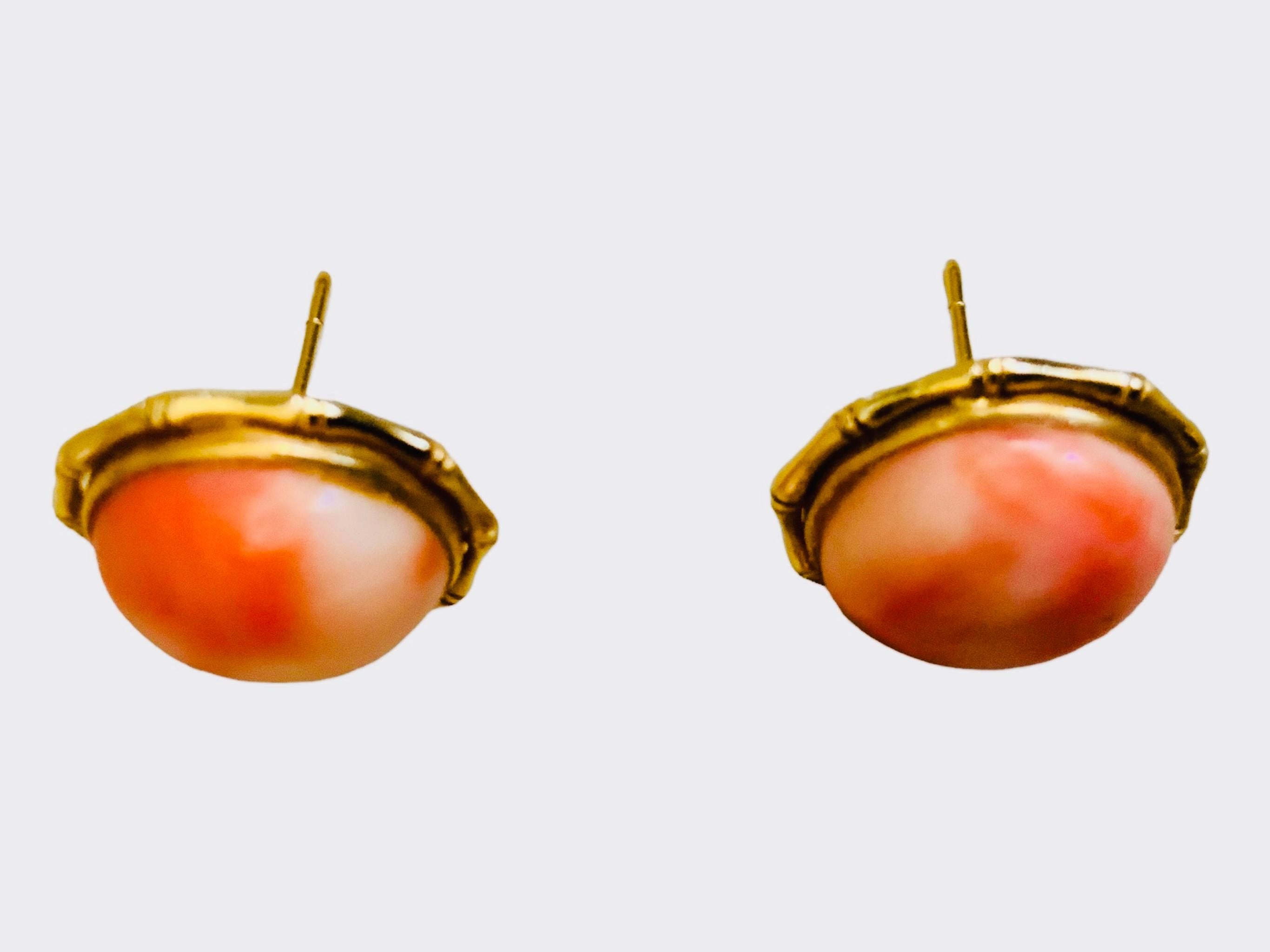 Contemporary 14K Yellow Gold Coral Pair Of Earrings 