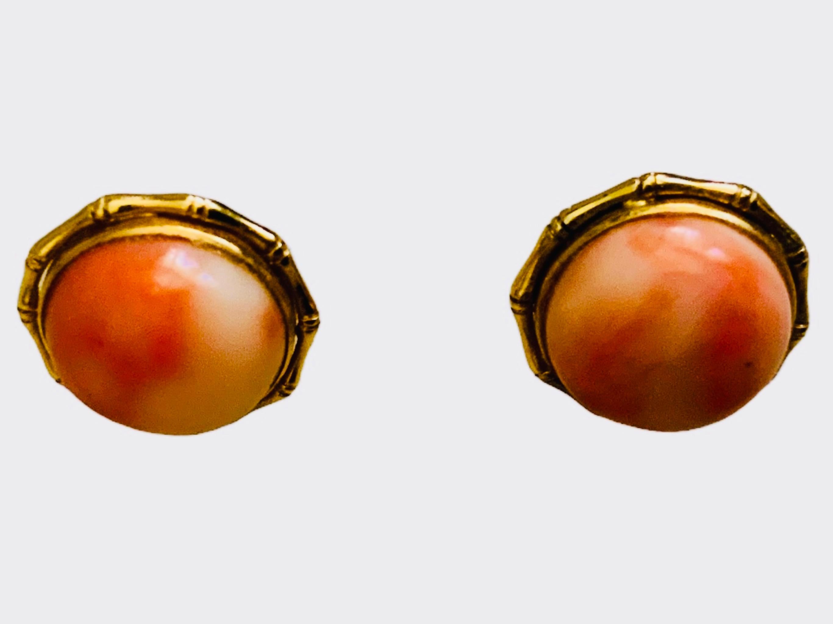 14K Yellow Gold Coral Pair Of Earrings  In Good Condition In Guaynabo, PR