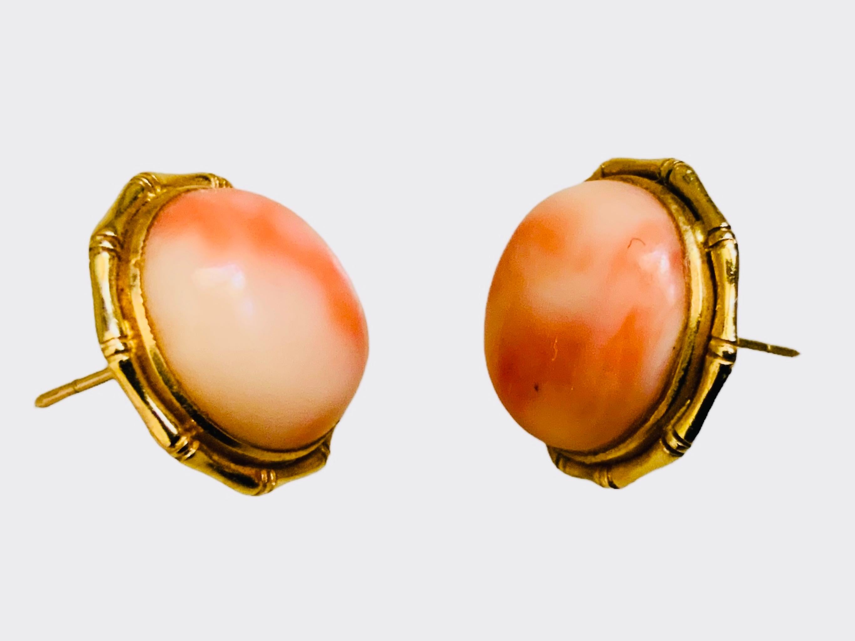 14K Yellow Gold Coral Pair Of Earrings  2