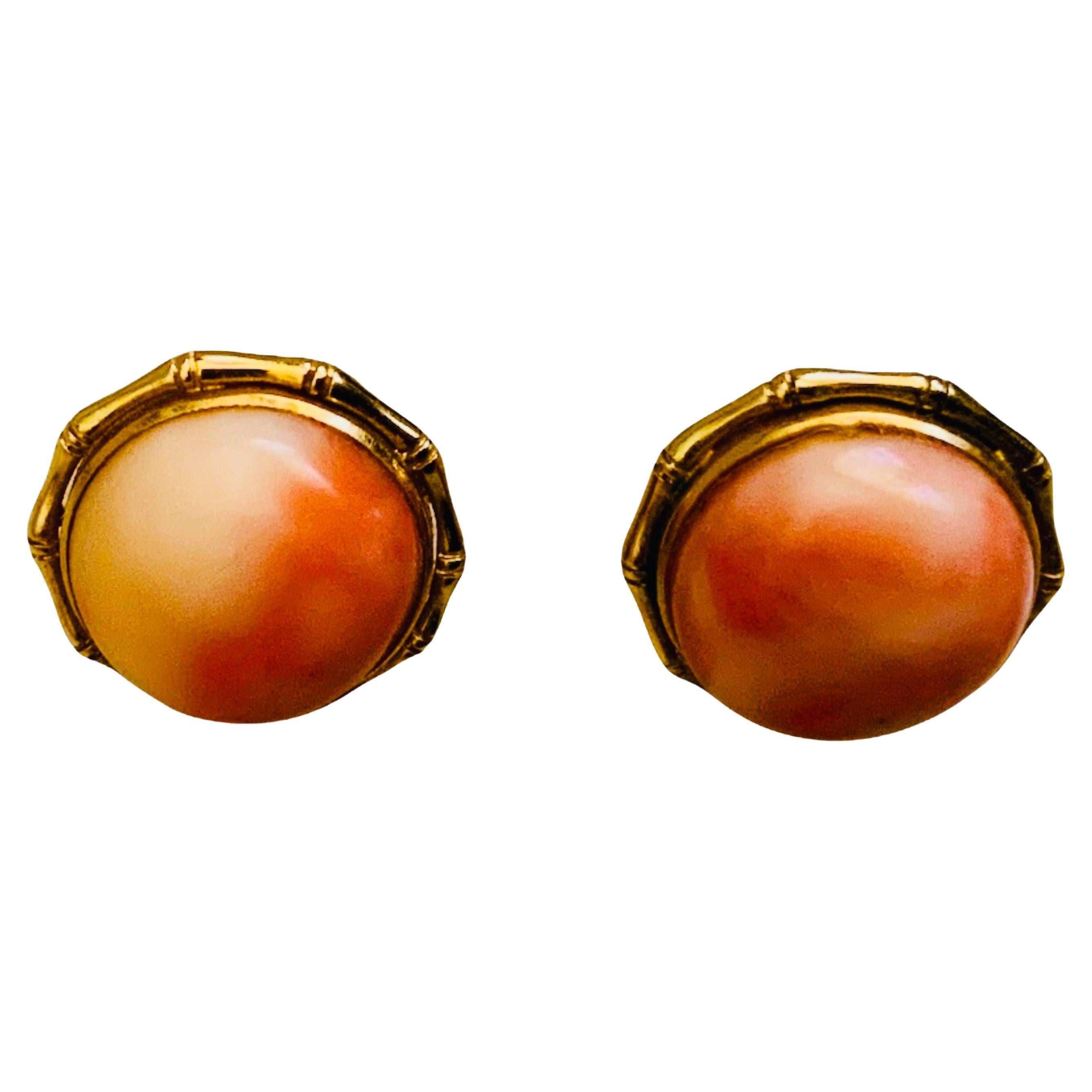 14K Yellow Gold Coral Pair Of Earrings 