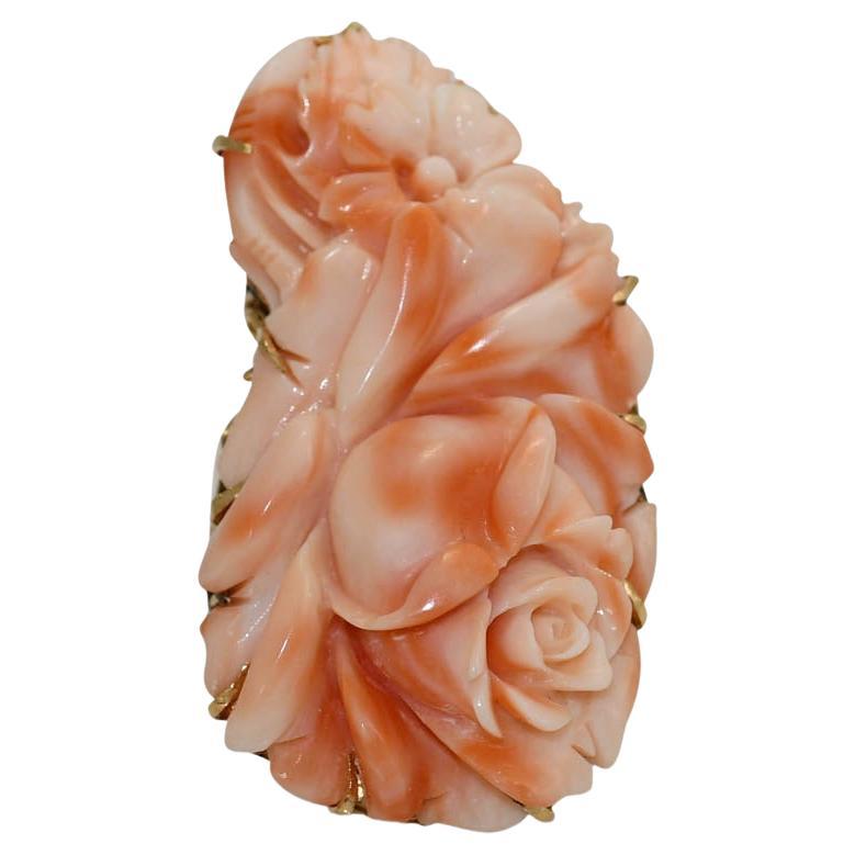 Bague en or jaune 14K avec corail 19.4g