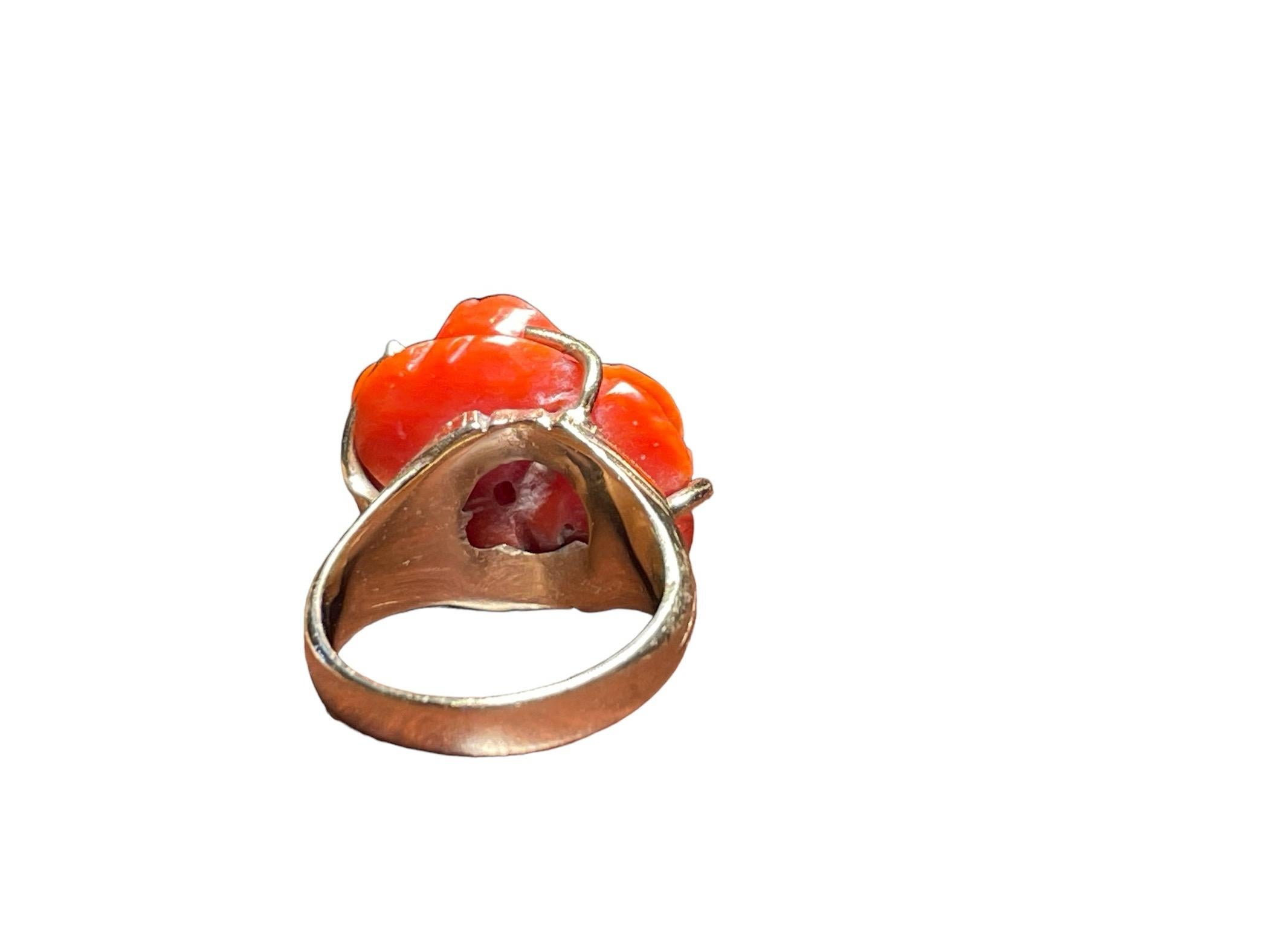 14K Yellow Gold Coral Ring For Sale 3