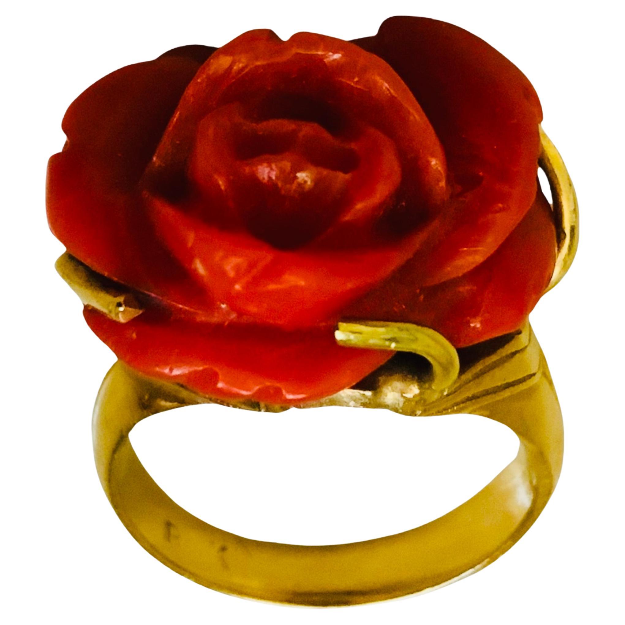 14K Yellow Gold Coral Ring For Sale