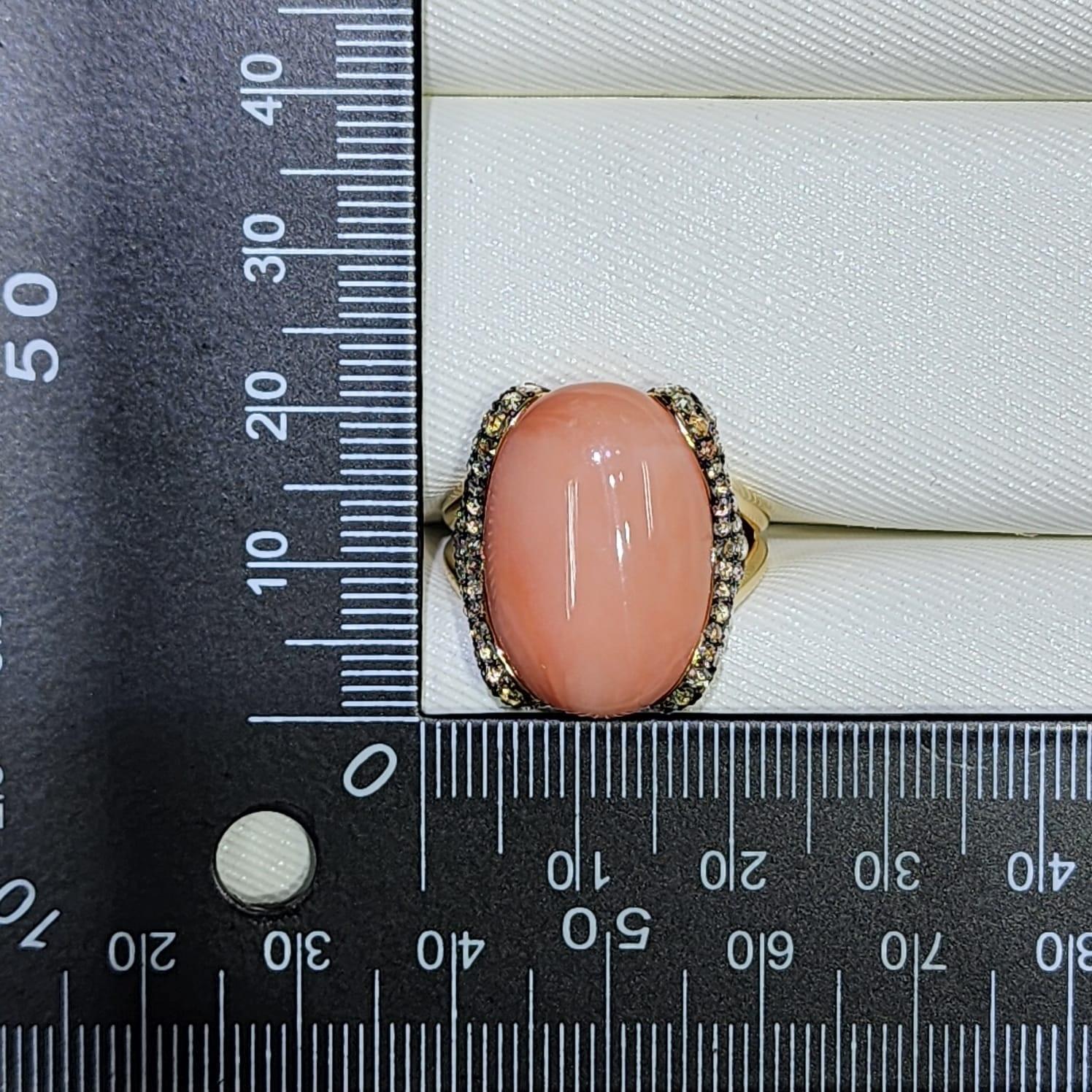 Art Nouveau 14K Yellow Gold Coral & Rose Cut Diamond Wave Ring – 21 Carats Coral For Sale