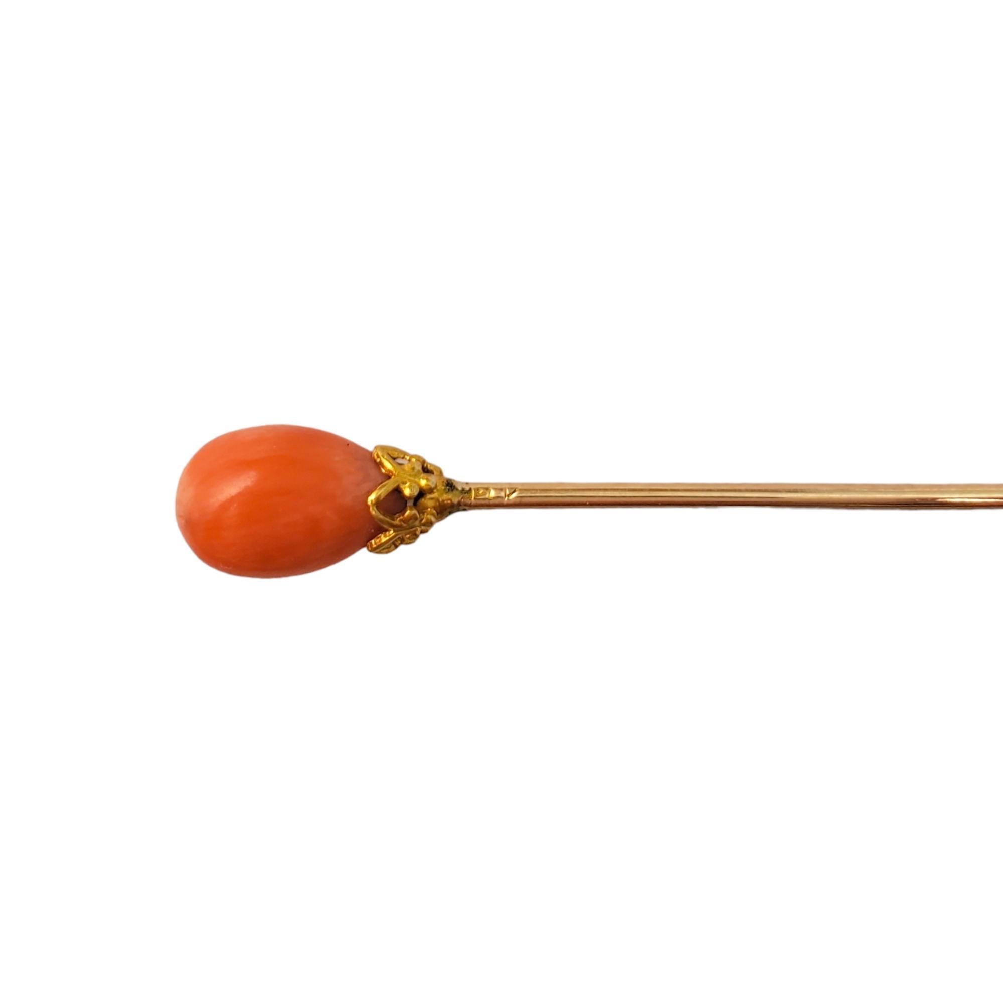 14K Yellow Gold Coral Stickpin #16299 In Good Condition For Sale In Washington Depot, CT